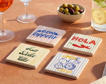 Pop Art Lemon Tile Stone Coasters, Colorful Coasters, Bon Appetit Coasters, Pop Art Coasters, Gift for Grandma, Gift for Her, Gift for Mom