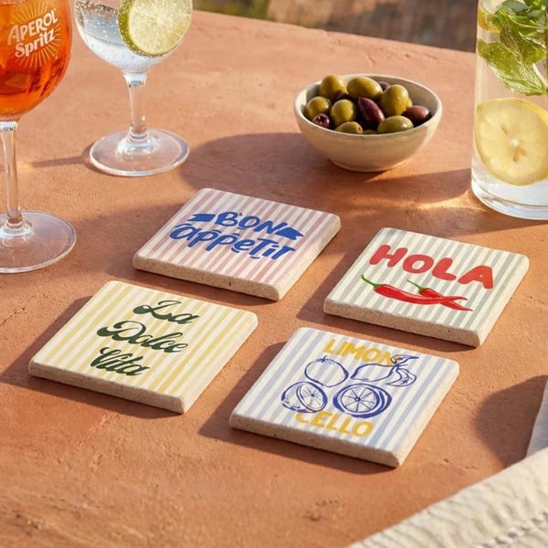 Pop Art Lemon Tile Stone Coasters, Colorful Coasters, Bon Appetit Coasters, Pop Art Coasters, Gift for Grandma, Gift for Her, Gift for Mom