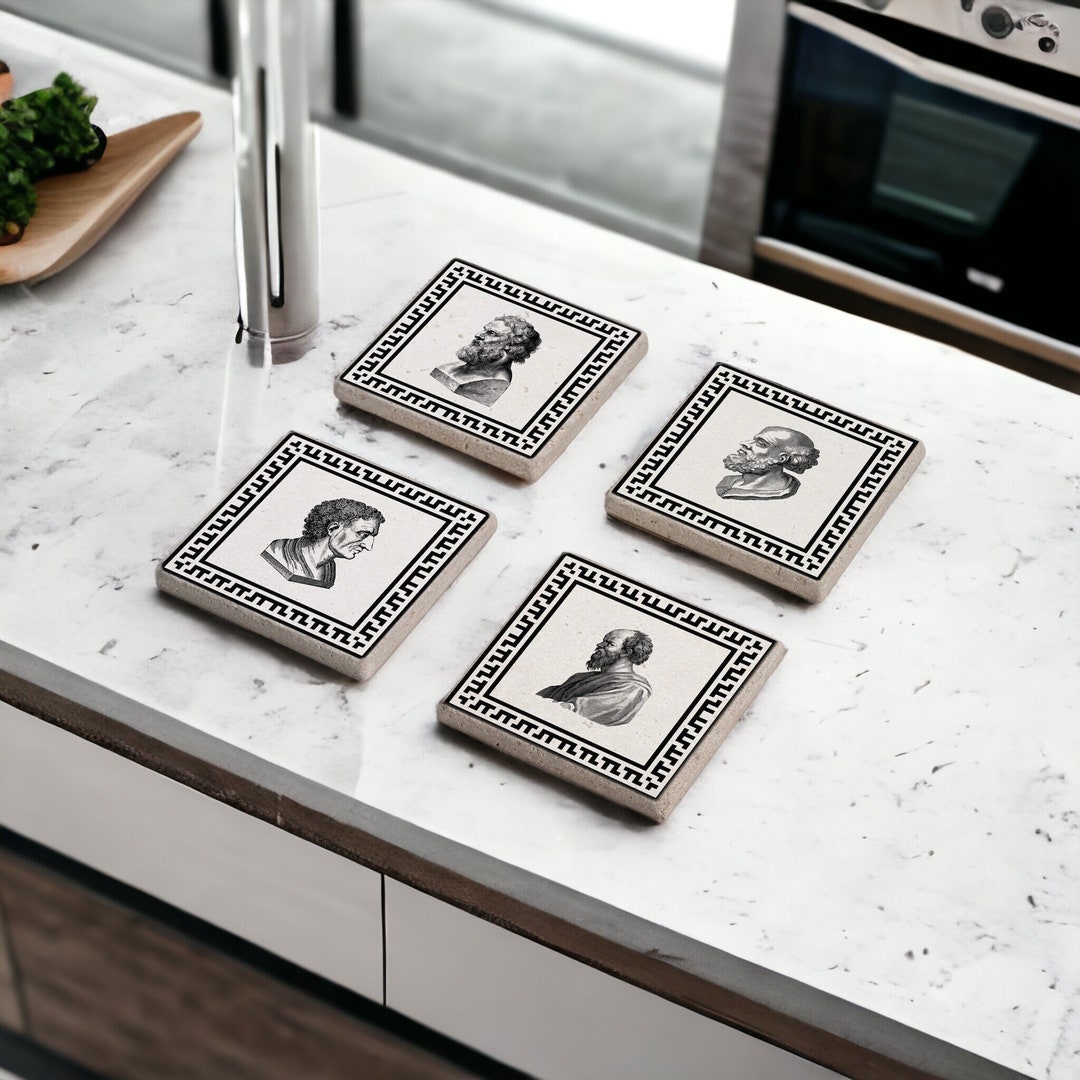 Greek Philosophy Coasters Set Philosopher Stone Coasters Etsy