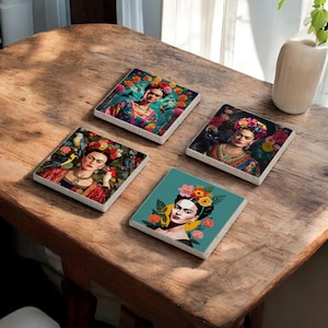 Frida Khalo Stone Coasters, Frida Kahlo Art Wood Coasters, Art Decor Coasters, Gift for Her, Housewarming Gift, Frida Kahlo Printed Decor