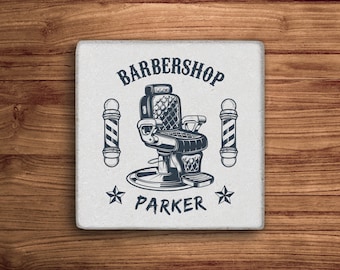 Custom Barber Name Stone Coasters, Personalized Barber Gift, Custom Salon Coasters, Personalized Hairdresser Name Set, Hair Stylist Gift
