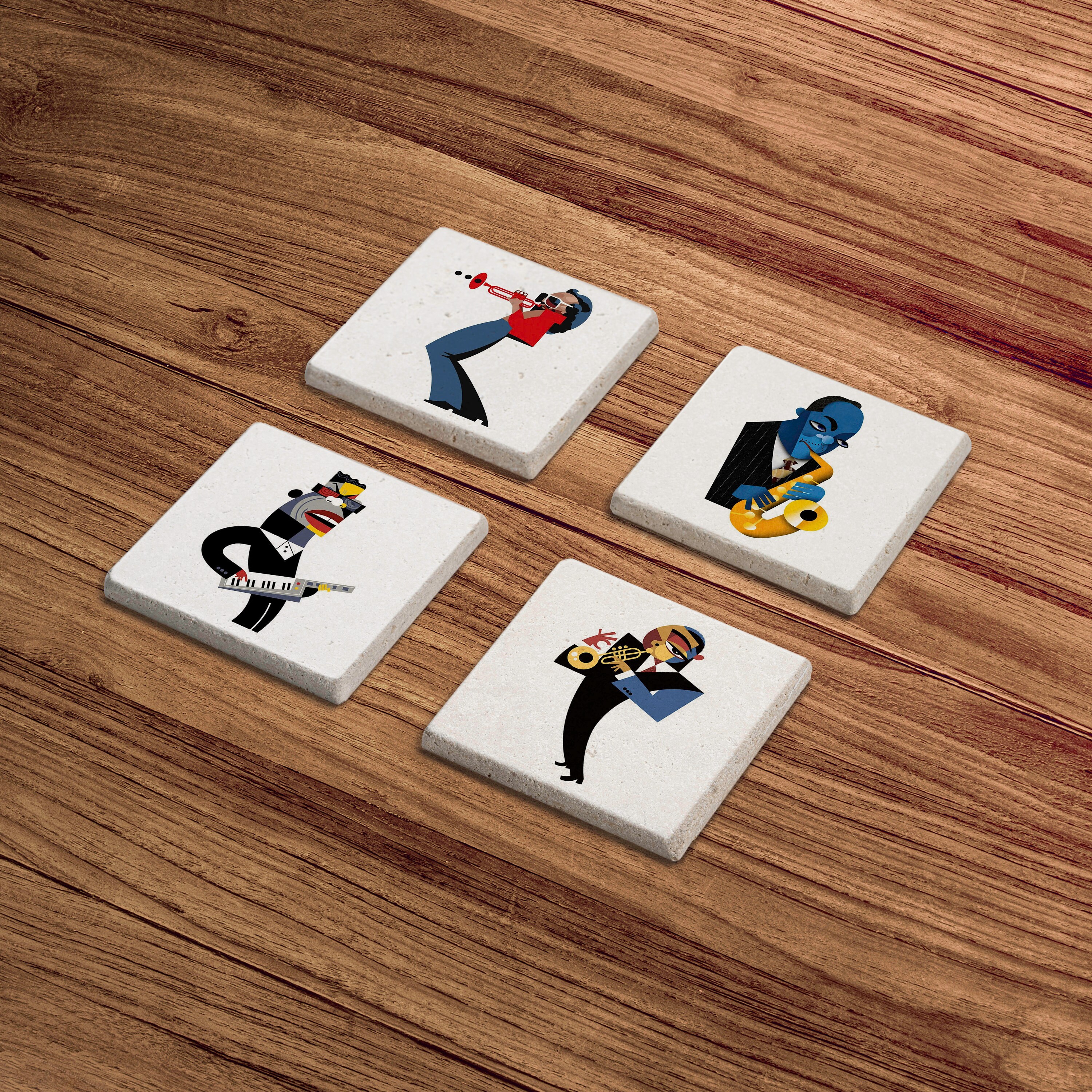 Musician Art Stone Coasters Set, Music Instrument Wood Coasters ...