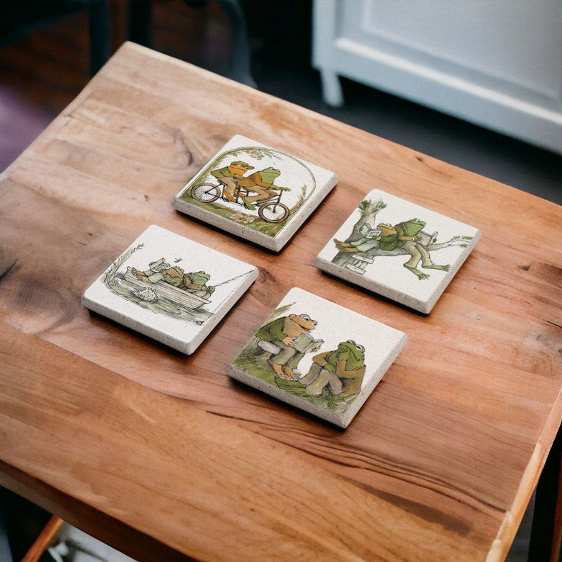 Frog and Toad Stone and Wood Coaster Set