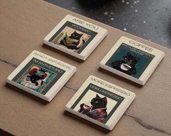 Sottobicchieri in pietra della serie Gatto Nero, Gatto Nero con citazioni divertenti, Sottobicchieri con gatti divertenti, L'omicidio del gatto nero è sbagliato, Decorazione per il caffè, Regalo per lei