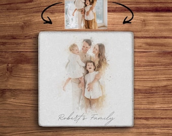 Custom Watercolor Portrait Stone Coasters, Family Portrait from Photo, Watercolor Couple Portrait, Personalized Wedding Anniversary Gift
