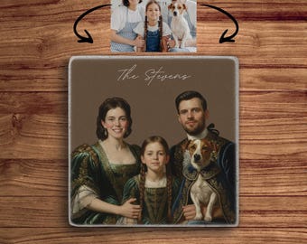 Custom Royal Portrait on Stone Coasters, Renaissance Style King or Queen, Historical Oil Paint Couple Portrait, Personalized Gift for Mother