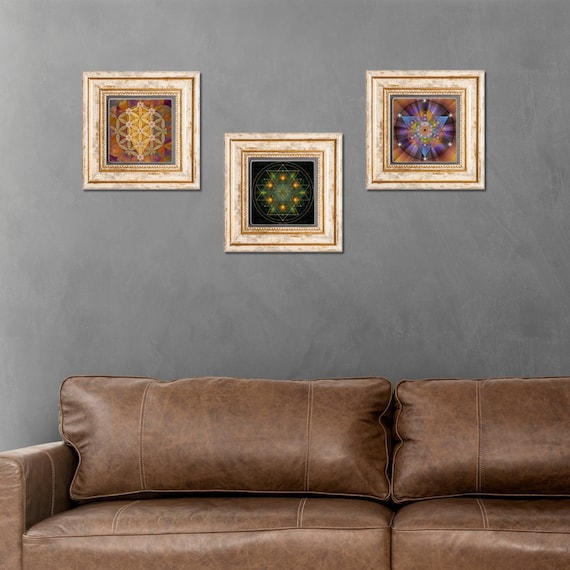 Sacred Geometry Wall Art, Sri Yantra Stone Wall Decor Set, Flower of Life Wall Hanging, Metatron Cube Wall Art, Merkaba, Housewarming Gift