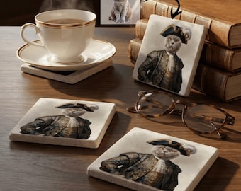 Custom Royal Pet Portrait from Photo, Renaissance Style Cat on Stone Coasters, Historical Oil Paint Dog Portrait Coasters, Pet Memorial Gift