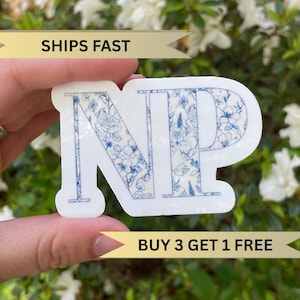 Floral Blue Toile NP Sticker, Nurse Practitioner Laptop Decal, Graduation Gift Idea for NP Student, Allied Health Appreciation Week Present