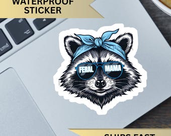 Feral Mama Holographic Sticker, Handmade Raccoon Mom Present, Cute Gift Idea for Mother's Day, Funny Feral Mother Present, Unique Mommy Gift