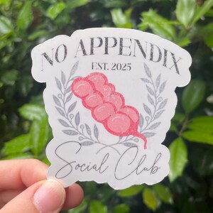 No Appendix Club Water resistant Sticker, Handmade Appendectomy Surgery Gift, Gift Idea for appendicitis, appendix removal 2025 present
