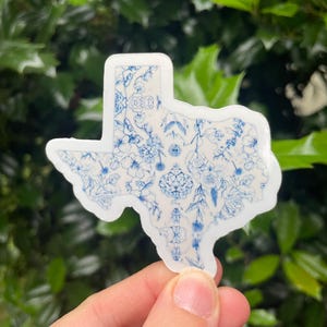 Floral Blue Toile Texas State Sticker, Water Resistant TX Decal, Cute Passport Cover Decor, Gift Idea for Texan Cowboy Phone Sticker
