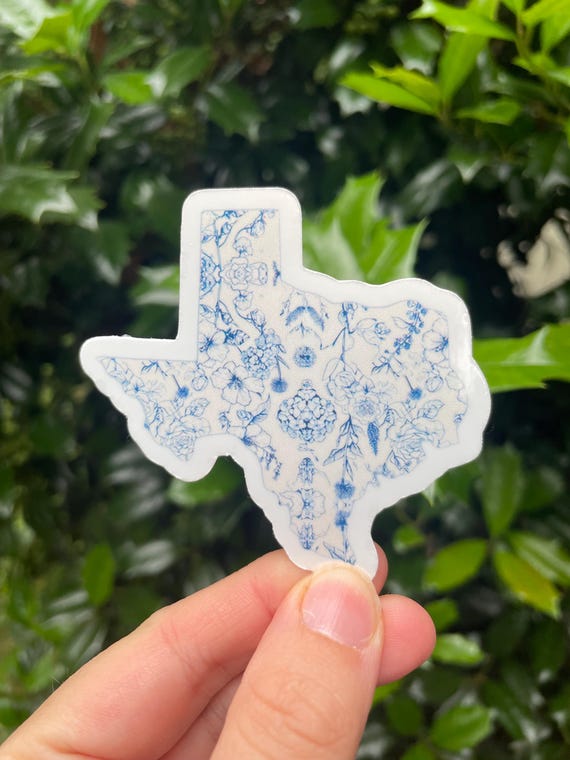 Floral Blue Toile Texas State Sticker, Water Resistant TX Decal, Cute Passport Cover Decor, Gift Idea for Texan Cowboy Phone Sticker