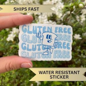 Blue Retro Gluten Free Sticker, Gag gift idea for celiac disease diagnosis, Retro GF Bread Thumbs Up Decal, Gluten-free lifestyle sticker