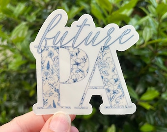 Floral Blue Toile Future PA Sticker, Physician Assistant Student Decal, Graduation Gift Idea for PA Student, New PA in training Cling