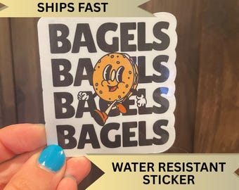 Retro Bagel Sticker, New York Bagel Decal, Bagel Lover Gift Idea, Present Idea for Foodie, Bagel with Cream Cheese Cling, Retro Bagel Design
