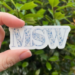 ブルートワルフローラルMSWステッカー、MSW耐水ビニールデカール、修士ソーシャルワーク学位ステッカー、ソーシャルワーカーへの卒業記念ギフトアイデア