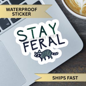 Raccoon Holographic Sticker, Handmade Stay Feral Water resistant sticker Gift Idea for feral mom, parent of feral kids, Water bottle sticker