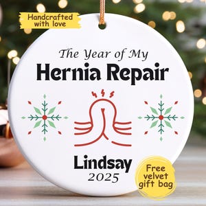 Personalized Year of Intestinal Hernia Ornament, Handmade Custom Inguinal Hernia Surgery Gift, Funny Herniorrhaphy Repair Surgery Present