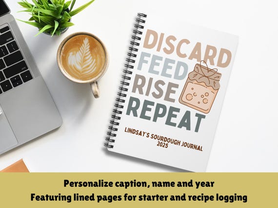 Customized Spiral Notebook Sourdough Journal Personalized Recipe Diary Bread Baking Notes Name 2025 Year Book Custom Gift Idea for Baker