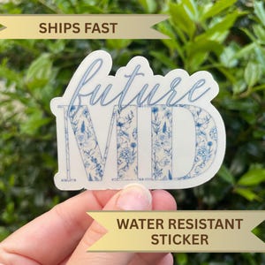 Floral Blue Toile Future MD Sticker, Medical Docgor Laptop Decal, Graduation Gift Idea for Future Physician of Medicine, Medical Student