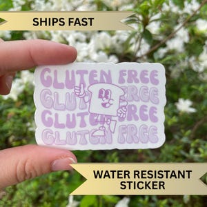 Purple Retro Gluten Free Sticker, Gag gift idea for celiac disease diagnosis, Retro GF Bread Thumbs Up Decal, Gluten-free lifestyle sticker