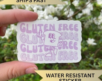 Purple Retro Gluten Free Sticker, Gag gift idea for celiac disease diagnosis, Retro GF Bread Thumbs Up Decal, Gluten-free lifestyle sticker