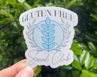 Gluten Free Social Club Sticker, Gag gift idea for celiac disease diagnosis, GF No Wheat Life Decal, Gluten-free lifestyle sticker