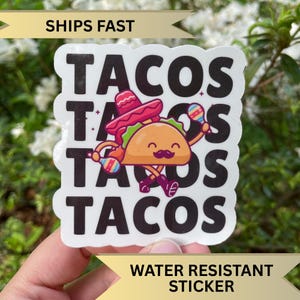 Retro Taco Sticker, Taco Party Laptop Sticker, Funny Gift Idea for Taco Tuesday, Cinco de Mayo Water bottle Cling, Water Resistant Present