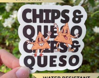 Retro Chips and Queso Sticker, Tex Mex Foodie Gift Idea, Laptop Decal for Mexican Food Lover, Chips and Queso Sticker, Taco Tuesday Sticker
