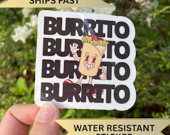 Retro Burrito Sticker, Burrito Party Laptop Decal, Funny Gift Idea for Tex Mex Foodie, Cinco de Mayo, Present for Burrito Lover Sticker