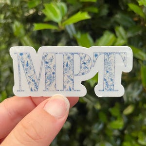 Floral Blue Toile MPT Sticker, Master of Physical Therapy Laptop Decal, Grad Gift Idea for MPT Student, MPT Appreciation Week Phone Decal