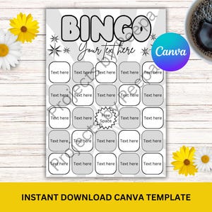 Bingo Card Template Plain Editable Bingo Canva Template Instant Download Digital Template Bingo Party Game Printable Bingo Print At Home