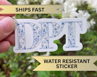 Floral Blue Toile DPT Sticker, Doctor of Physical Therapy Laptop Decal, Grad Gift Idea for DPT Student, DPT Appreciation Week Phone Decal