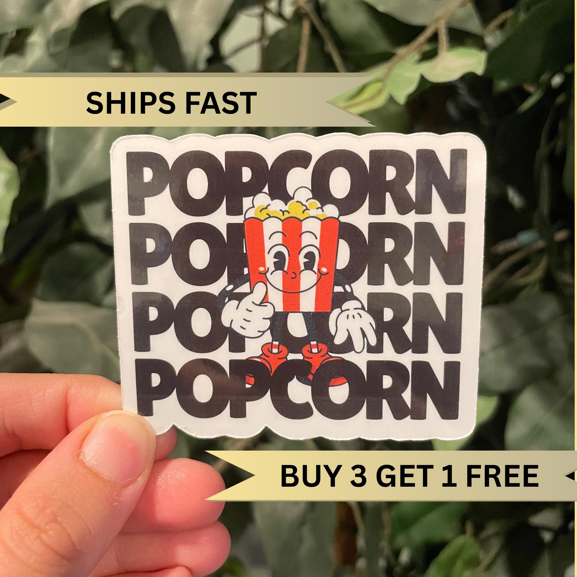 Popcorn Word Sticker Retro Popcorn Sticker, Smiling Thumbs up Popcorn Decal, Red White Snack ...