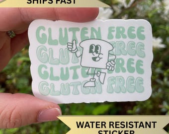 Green Retro Gluten Free Sticker, Gag gift idea for celiac disease diagnosis, Retro GF Bread Thumbs Up Decal, Gluten-free lifestyle sticker