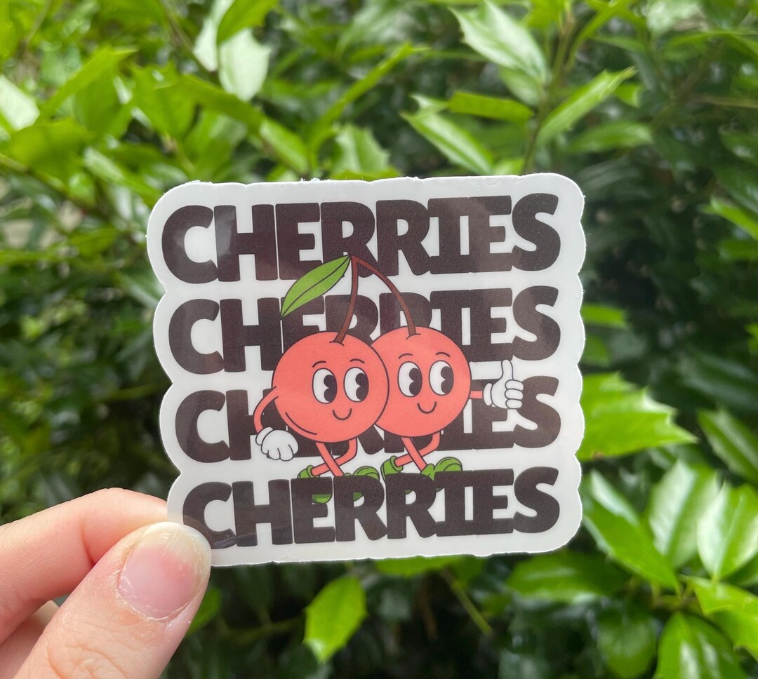 Retro Cherries Sticker, Smiling Cherry Walking Decal, Red Funny Thumbs ...