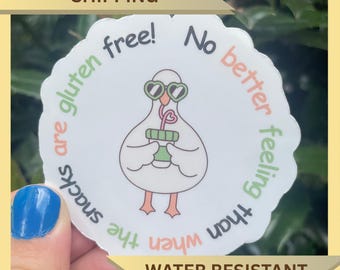 Gluten Free Snack Goose Vinyl Sticker: Water resistant gag gift idea for celiac disease diagnosis, Gluten-free lifestyle decal