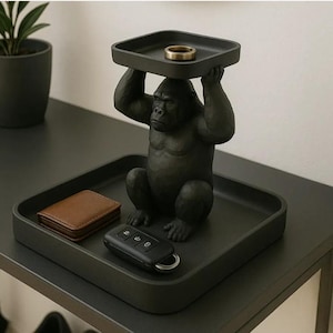 3D STL File Gorilla Tray – Sculptural Key & Accessory Holder - 3D Print Funny Key Holder Home Decor Digital Files