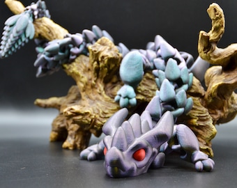 Articulated 3D Printed Dragon: 22" Fidget Toy, Customizable Eye Color
