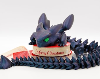 Articulated 3D Printed Dragon: 20" Fidget Toy, Customizable Eye Color