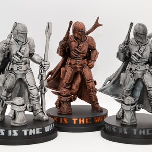 Hand-Painted 3D Printed Mandalorian and Grogu Fan Art Figurine | Star Wars Collectible Decor | 7.5" Tall | May the 4th Gift