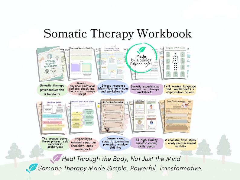 Somatic Psychotherapy Workbook, Somatic therapy worksheets, felt senses, somatic experiencing, sensory awareness, exercises somatic healing image 1