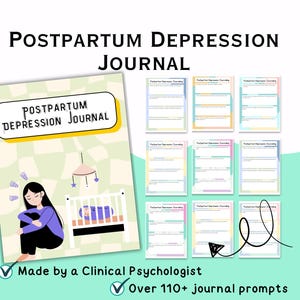 Postpartum depression journal, postpartum depression worksheets, postpartum depression workbook, postpartum depression therapy resources