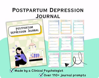 Postpartum depression journal, postpartum depression worksheets, postpartum depression workbook, postpartum depression therapy resources