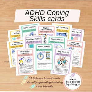 ADHD coping skills cards, ADHD therapy tools, ADHD bundle, adhd for adults, adhd for teens, adhd resources, adhd visual aids adhd worksheets