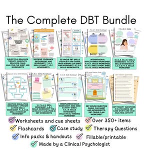 DBT complete bundle, Dialectical behavior therapy worksheets, DBT skills worksheets, DBT flashcards, dbt worksheets workbook dbt cheat sheet