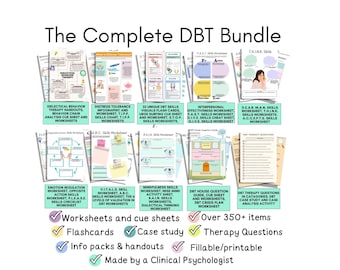 DBT mega bundle, Dialectical Behavior Therapy worksheets, Flashcards, activites, exercises, therapy questions, case study, and more