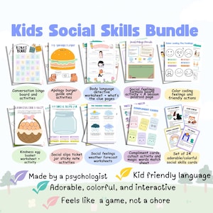 Kids social skills bundle, social skills bingo, pdf social skills game, conversation skills, workbook social skills activity for children, communication skills, social skills kindergarten