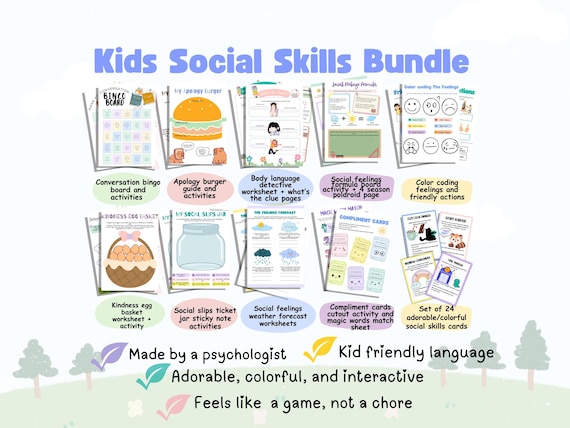 Kids social skills bundle, social skills bingo, pdf social skills game, conversation skills, workbook social skills activity for children